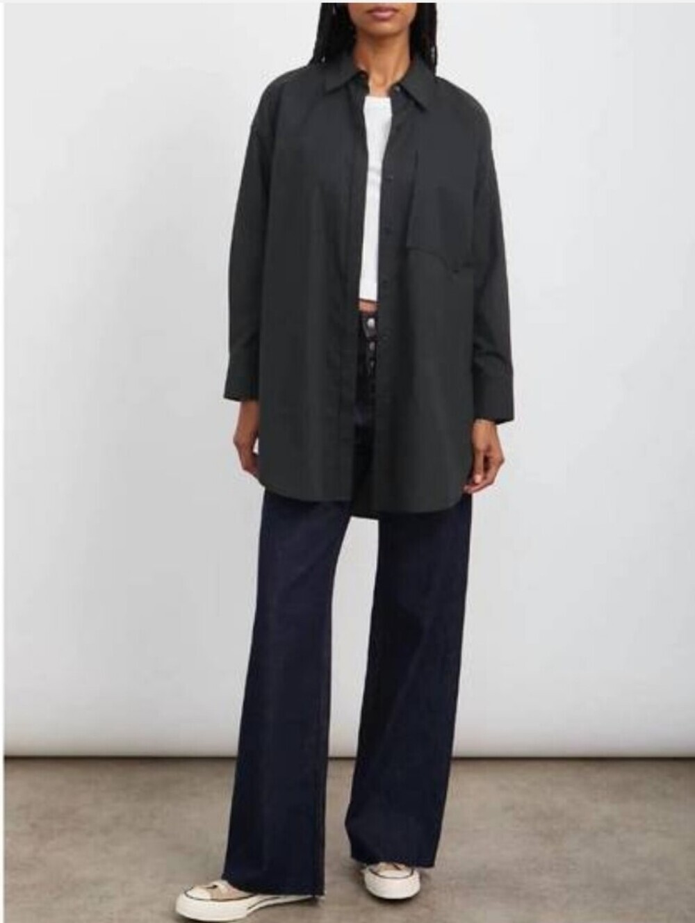 Rails Joey Button Up Oversized Tunic Length Shirt in Black Medium